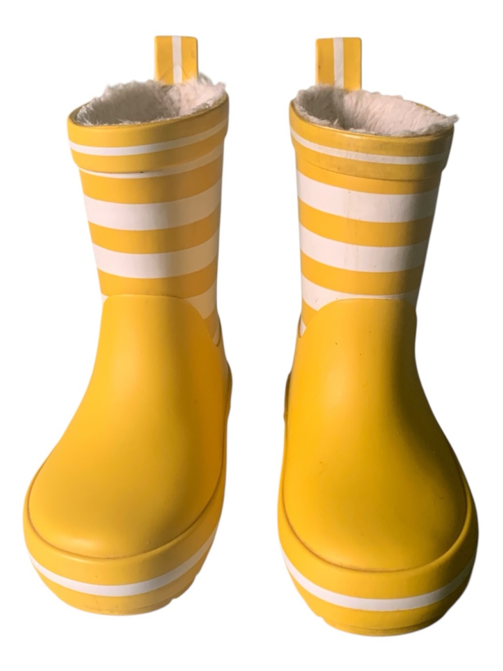 Children's Yellow Striped Waterproof Rain Boots with Fleece Lining